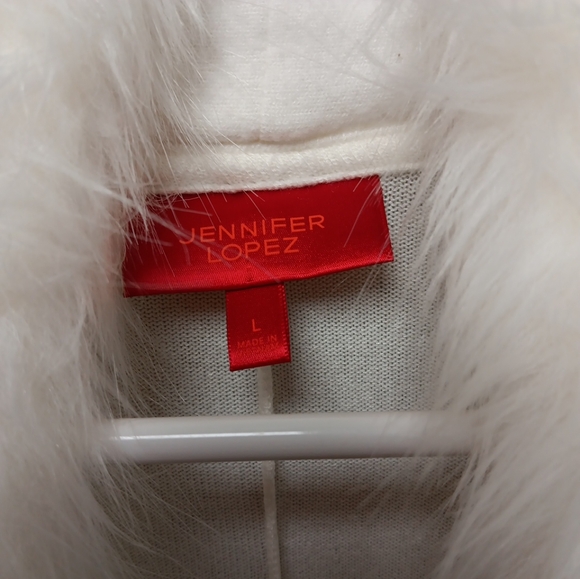 Jennifer Lopez Fur Trimed Long Cardigan Open Front Women’s Size L White - Picture 6 of 6